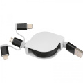 Retractable charging cable with 3 plugs NICO, black