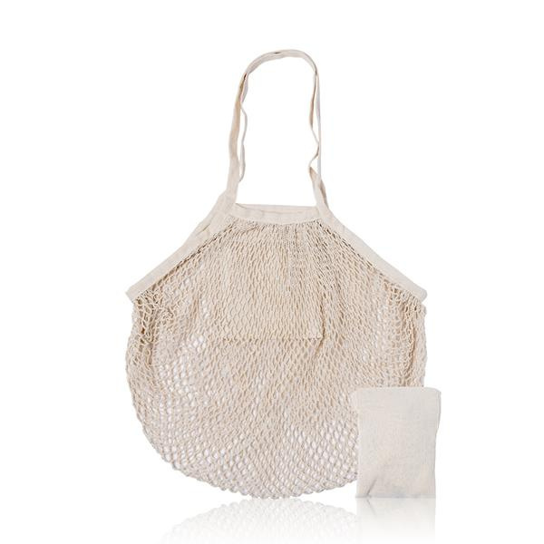 100% Cotton foldable mesh bag with handles / NetFoldable, Natural, product image