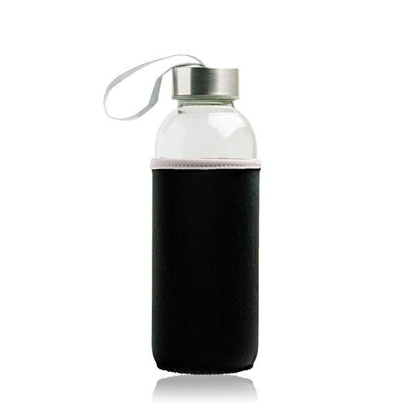 Glass bottle with metal lid and neoprene sleeve / Neobottle, Black, product image