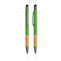 Aluminum and cork rubberised finishing stylus ball pen / Merge, Green