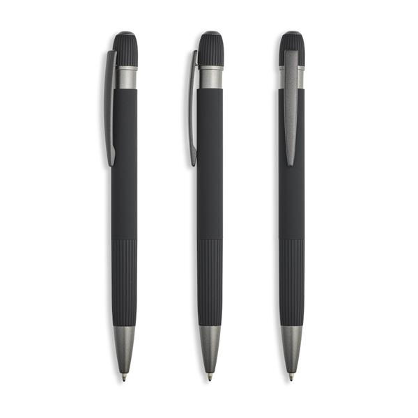 Ballpoint pen with an aluminium body and rubber finish. / Élyra, Black, product image