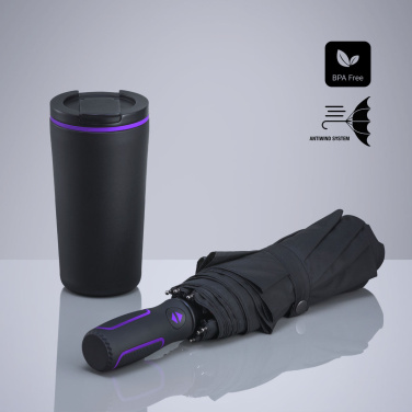 Travel Set: thermal mug 370 ml & automatic umbrella, purple, product image