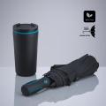 Travel Set: thermal mug 370 ml & automatic umbrella, turquoise