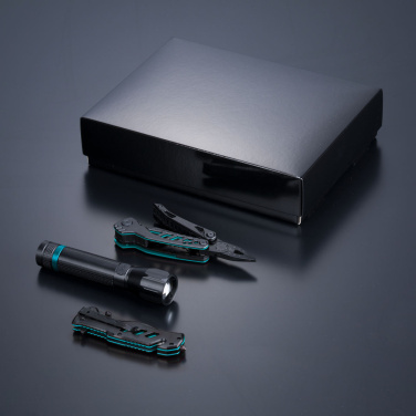 Optima set III-B: multitool, rescue knife, and large flashlight, turquoise, product image