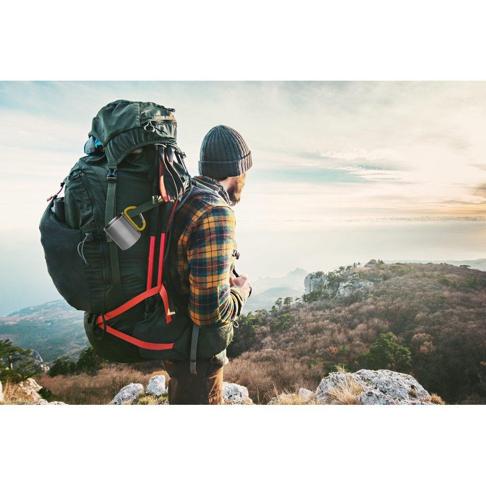 Metal mug 210 ml with carabiner clip | Easton, green, product image (1)