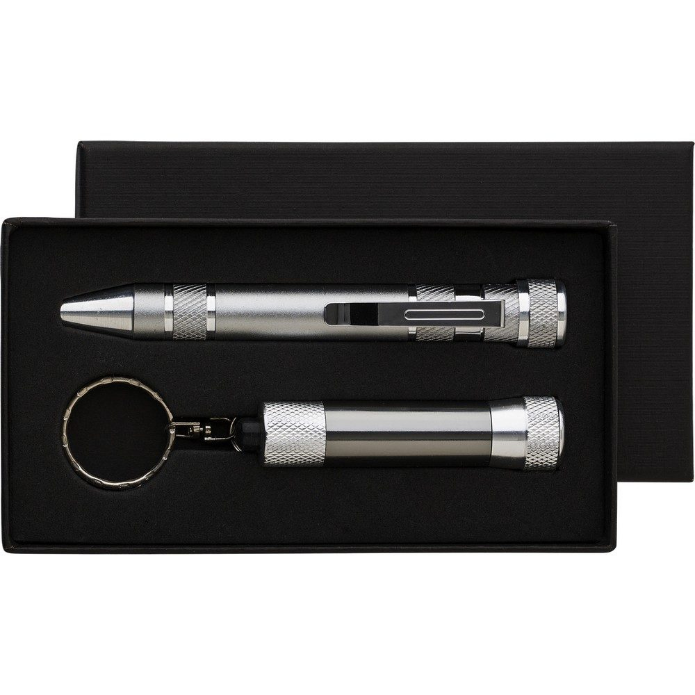 Tool set, screwdriver, 8 bits, 3 LED pocket torch, product image (1)