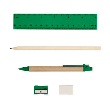 School set, pencil case, pencil, ball pen, ruler, eraser and pencil sharpener | Tobias, green, product image (2)