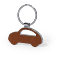 Keyring with front and back part made from recycled leather, brown