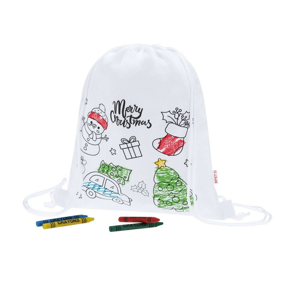 Drawstring bag for colouring, Christmas pattern, crayons, product image (1)