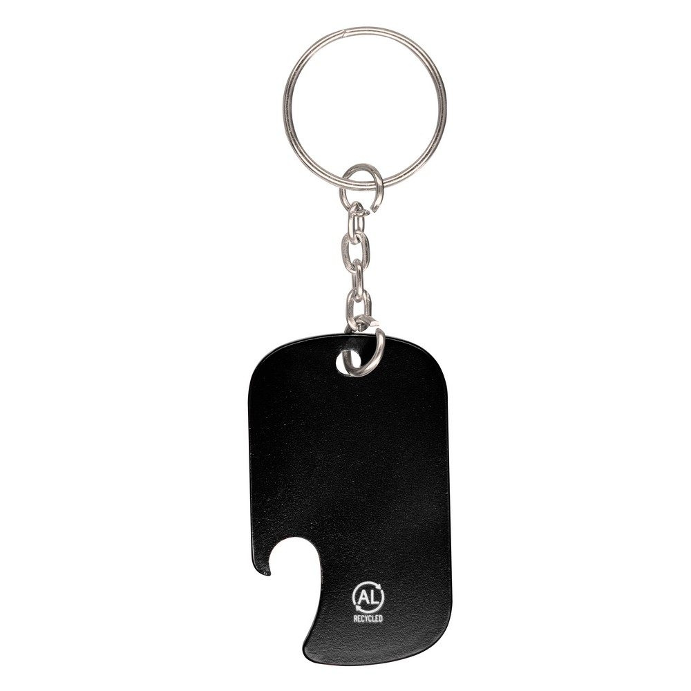 Recycled aluminium keyring, bottle opener, black, product image