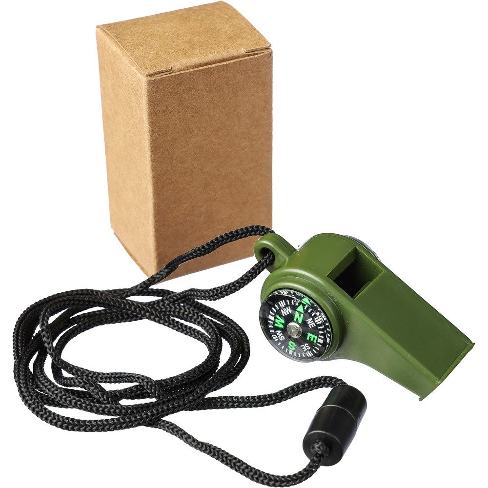 Whistle with compass and thermometer, green, product image (1)