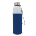 Water bottle glass with sleeve 500 ml, Transparent / Light Blue