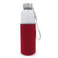 Water bottle glass with sleeve 500 ml, Transparent / Red