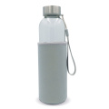 Water bottle glass with sleeve 500 ml, Transparent / Grey