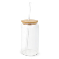 Glass with bamboo lid & straw 450 ml, Transparent