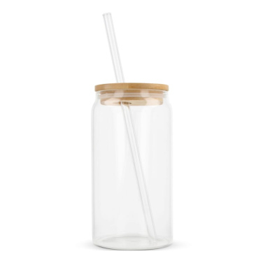 Glass with bamboo lid & straw 450 ml, Transparent, product image (2)