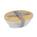 Lunch box with bamboo lid and cutlery, Grey