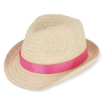 Plant straw hat with coloured band, Pink