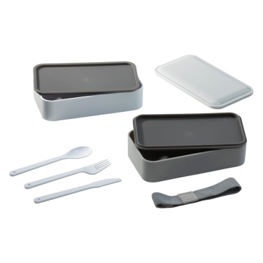 Lunchbox Bento with cutlery 1250 ml, Grey / White, product image (3)