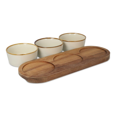 InSideOut Wooden stand with 3 ceramic round bowls, Ecru, product image (4)