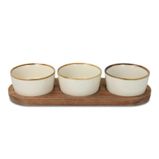 InSideOut Wooden stand with 3 ceramic round bowls
