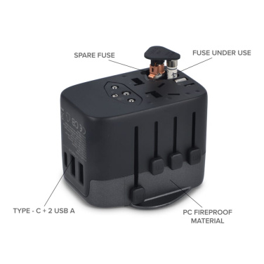 PowerPro Travel Adapter Made of Recycled Plastic, Black, product image (4)