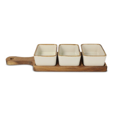 InSideOut Wooden serving board with 3 ceramic bowls