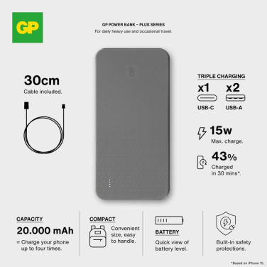 GP B+ Series Powerbank 20000 mAh, Black, product image (3)