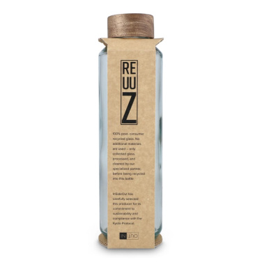 InSideOut Recycled Glass Waterbottle ReuuZ with wooden cap 650 ml, Transparent, product image (3)