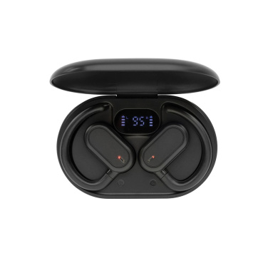 Fitsound RCS recycled plastic open ear TWS earbuds, black, detail view (2)