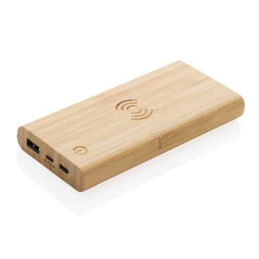 Bamboo 8.000 mAh 5W wireless powerbank, brown, detail view (1)
