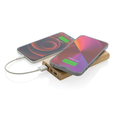 Bamboo 8.000 mAh 5W wireless powerbank, brown, detail view (3)