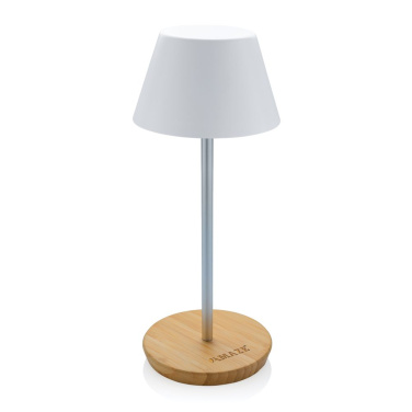 Pure Glow RCS usb-rechargeable recycled plastic table lamp, white, with logo