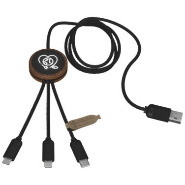 SCX.design C36 3-in-1 rPET light-up logo extended charging cable with round bamboo casing, Wood, product image (3)