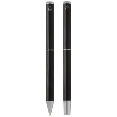 Lucetto recycled aluminium ballpoint and rollerball pen gift set, Solid black, product image (2)