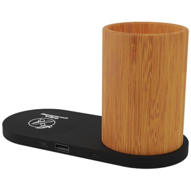 SCX.design W17 10W light-up logo wireless charging pad and bamboo pencil holder – Wood / Black, product image (2)