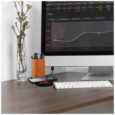 SCX.design W17 10W light-up logo wireless charging pad and bamboo pencil holder – Wood / Black, product image (3)