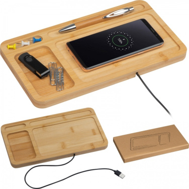 Desk organizer with wireless charger ISABELLE, beige, product image (2)