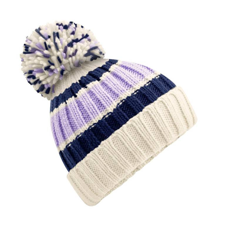 Hygge Striped Beanie, Blueberry Cheesecake - Beechfield (1)