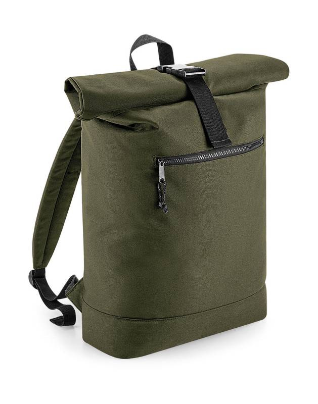 Recycled Roll-Top Backpack, military green - Bagbase (1)