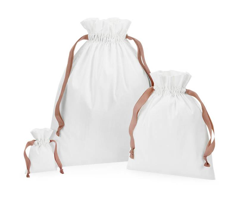 Cotton Gift Bag with Ribbon Drawstring, Soft White/Rose Gold – Westford Mill (1)