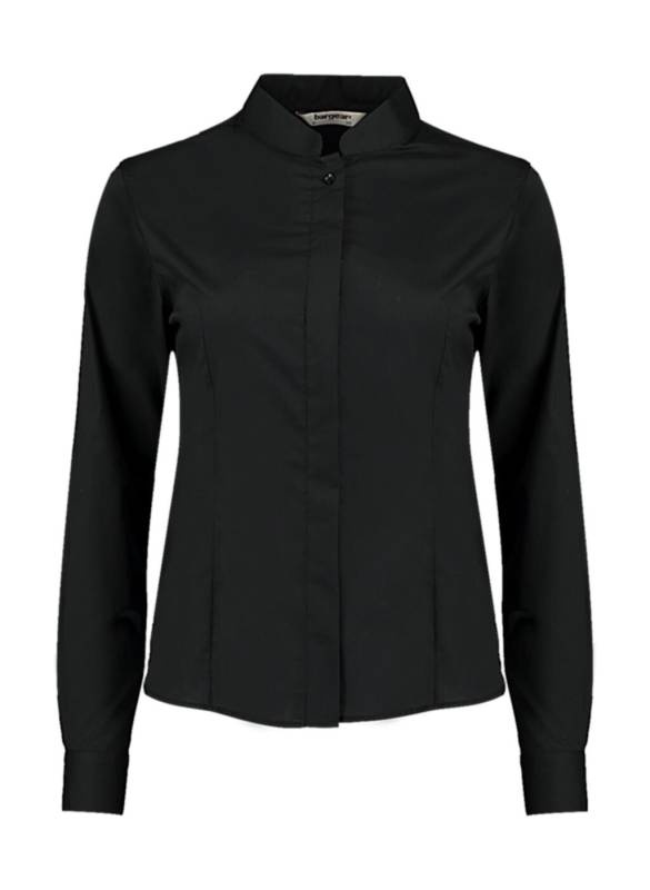 Women's Tailored Fit Mandarin Collar Shirt, black – Bargear (1)