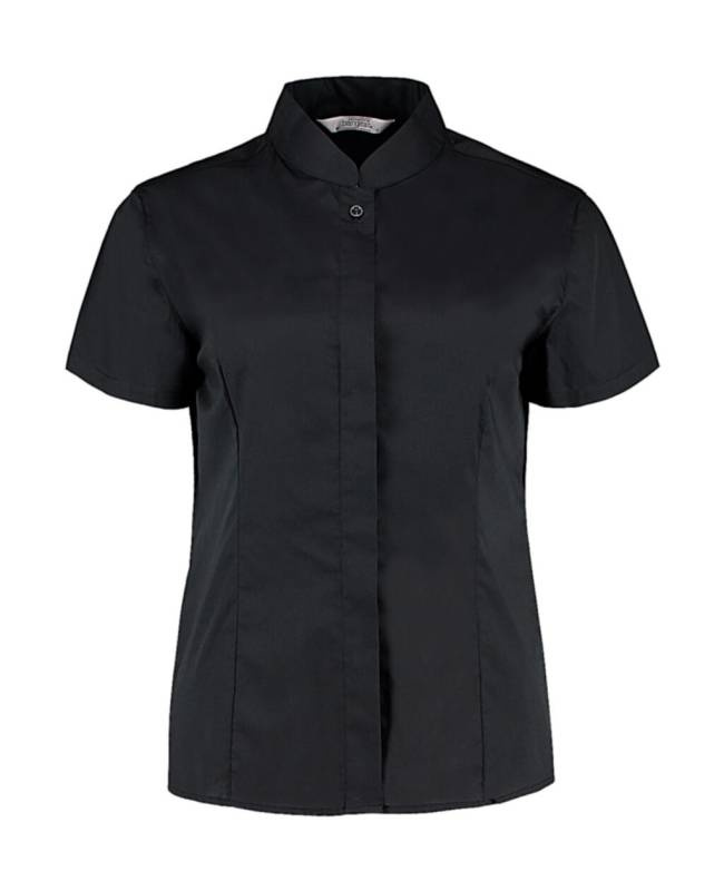 Women's Tailored Fit Mandarin Collar SSL, black – Bargear (1)
