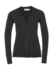 Ladies' V-Neck Knitted Cardigan, Charcoal Marl