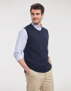 Adults' V-Neck Sleeveless Knitted Pullover, French navy – Russell Collection (3)