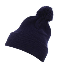 Cuffed Pom Pom Knit Beanie, navy