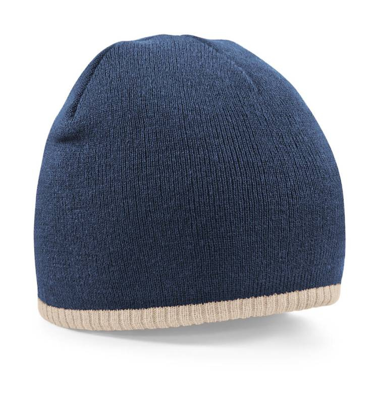 Two-Tone Beanie Knitted Hat, French Navy/Stone – Beechfield (1)