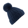 Verbier Fur Pop Pom Chunky Beanie, navy