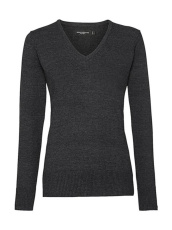 Ladies V-Neck Knitted Pullover, Charcoal Marl