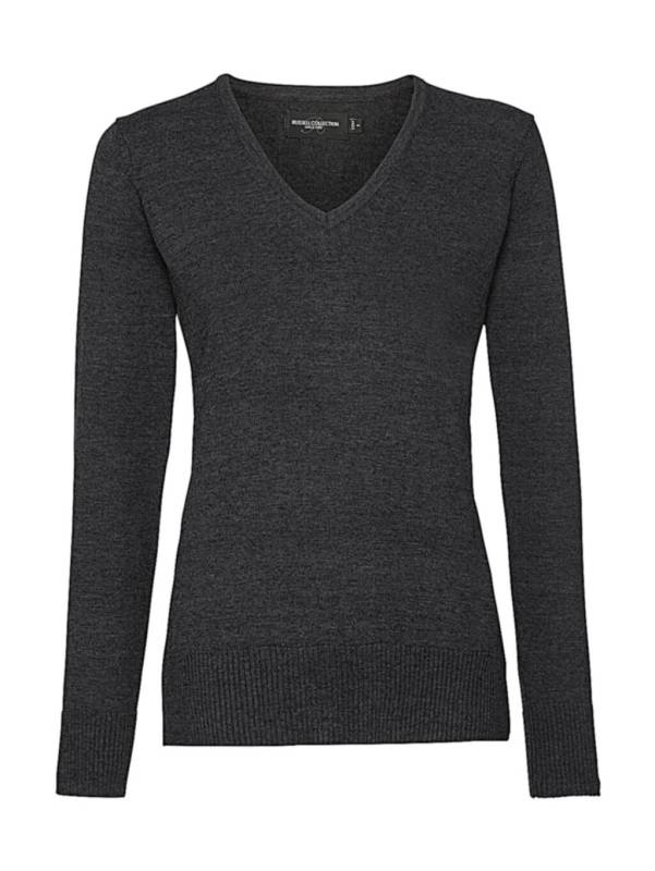 Ladies V-Neck Knitted Pullover, Charcoal Marl – Russell Collection (1)